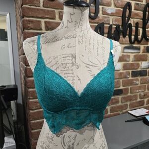 PINK by Victoria's Secret Teal Lace Push Up Bralette Large NWT